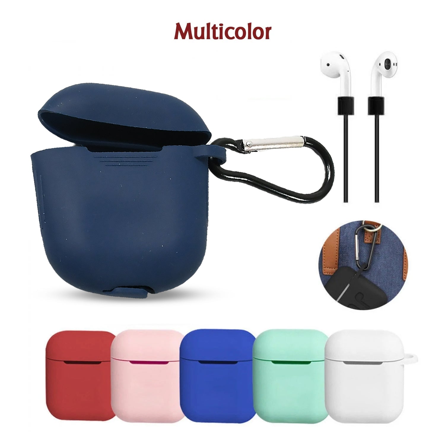 6473 Silicone Shockproof Protection Wireless Headphones Carrying Box Cover with Metal Keychain 6473 Silicone Shockproof Protection Wireless Headphones Carrying Box Cover with Metal Keychain